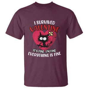 Funny Cat Valentine T Shirt I Survived It's Fine I'm Fine Everything Is Fine Anti Valentines Day TS02 Maroon Printyourwear