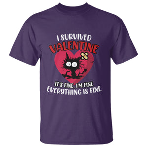 Funny Cat Valentine T Shirt I Survived It's Fine I'm Fine Everything Is Fine Anti Valentines Day TS02 Purple Printyourwear