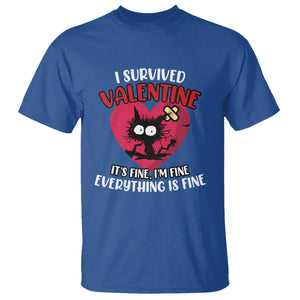 Funny Cat Valentine T Shirt I Survived It's Fine I'm Fine Everything Is Fine Anti Valentines Day TS02 Royal Blue Printyourwear