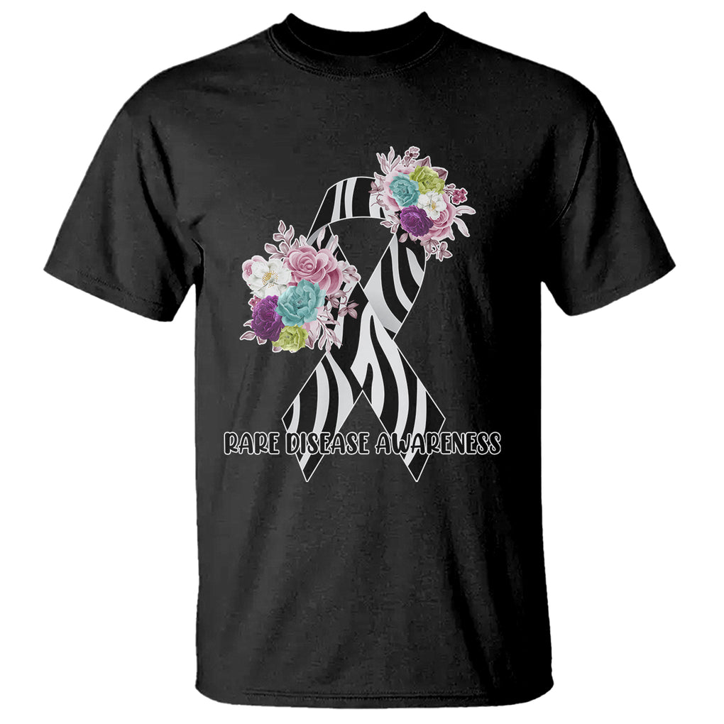 Rare Disease Day Shirts T Shirt Rare Disease Awareness Rare Disease Day Floral Zebra Ribbon TS02 Black Printyourwear