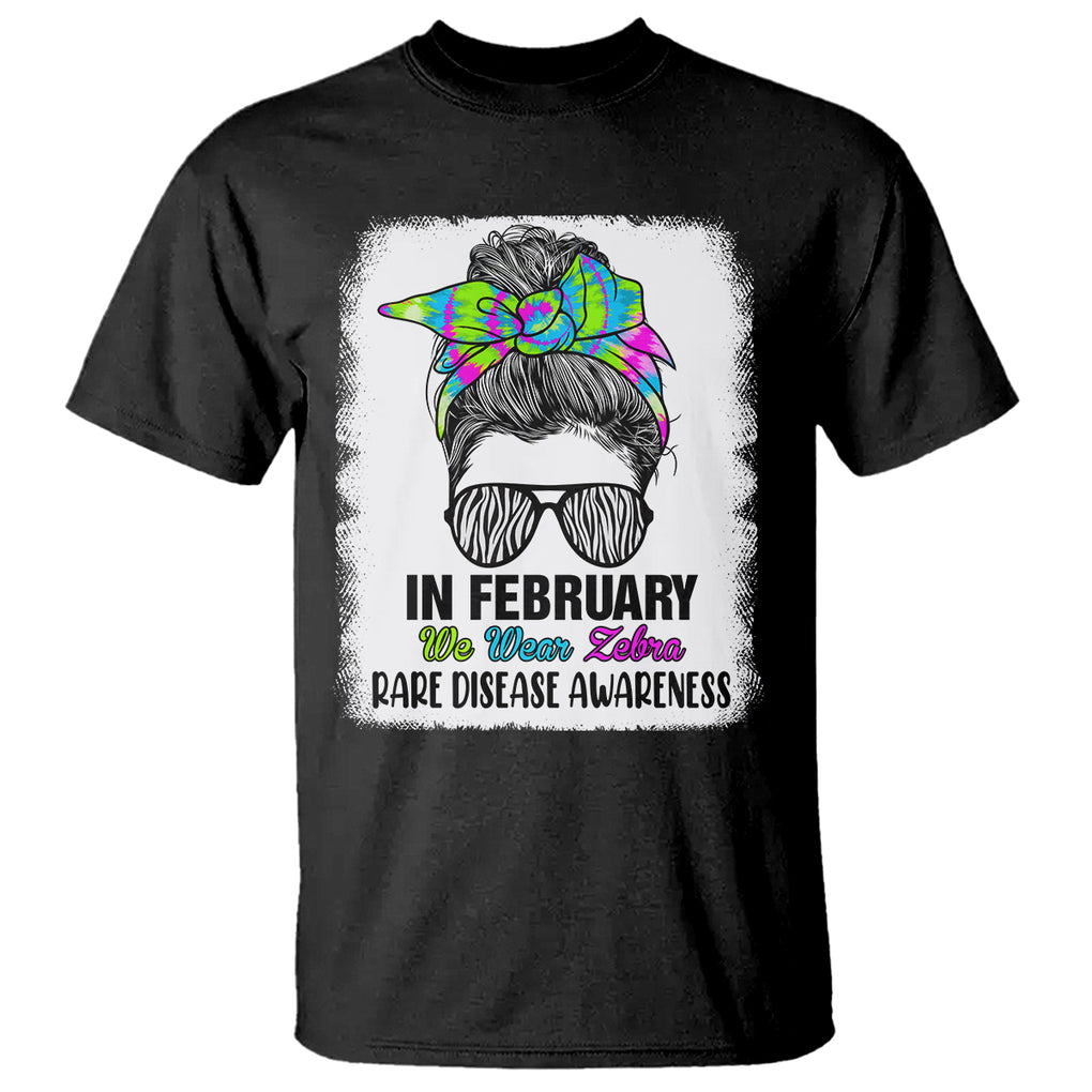 Rare Disease Day Shirts T Shirt In February We Wear Zebra Rare Disease Awareness Zebra Messy Bun TS02 Black Printyourwear