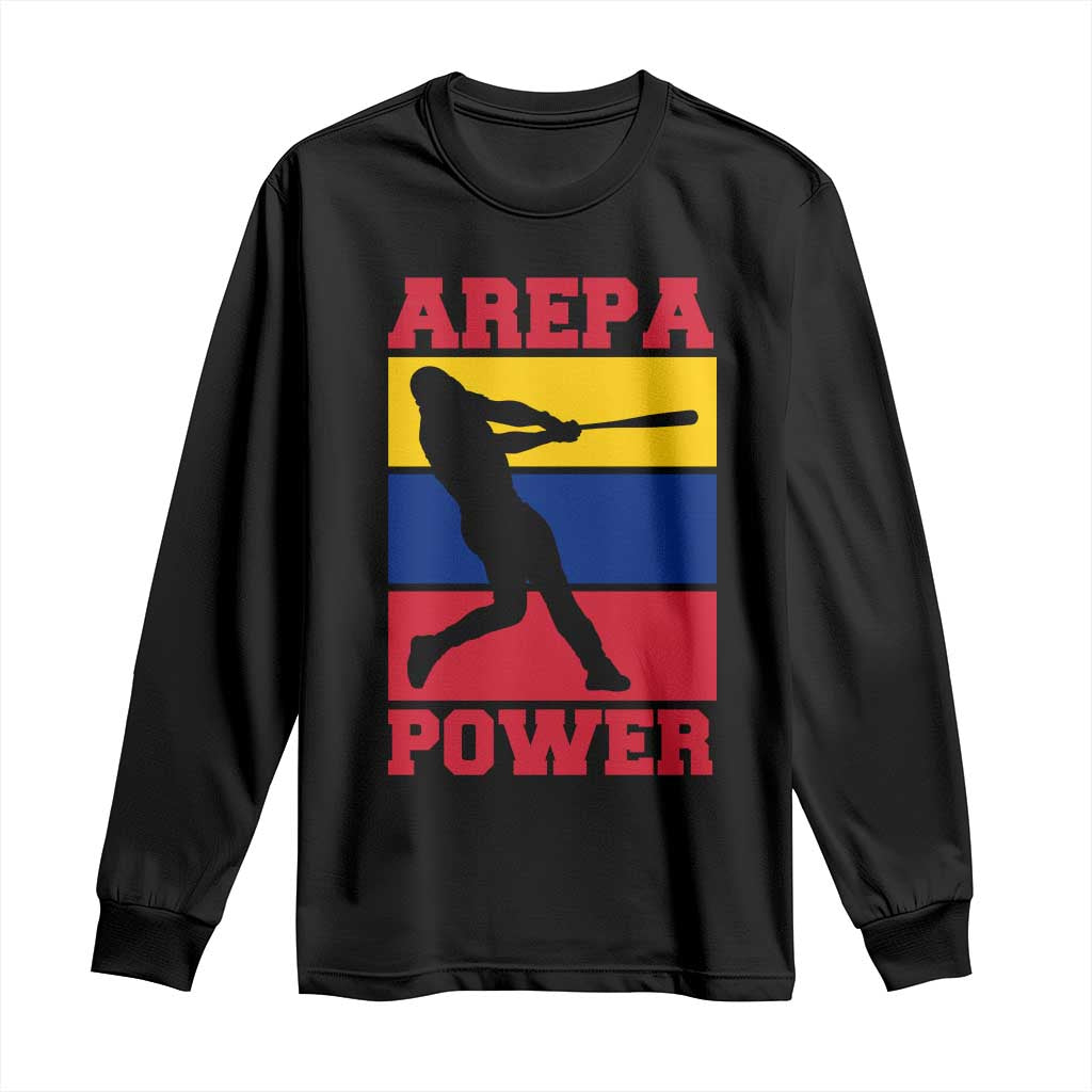 Arepa Power Venezuela Baseball Flag Long Sleeve Shirt Funny Venezuelan Pride Gift for Beisbol Lovers TS02 Black Print Your Wear