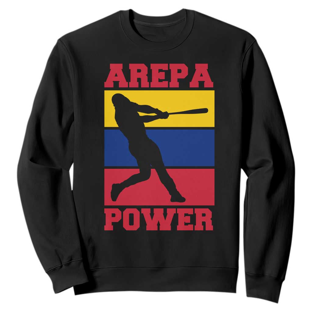 Arepa Power Venezuela Baseball Flag Sweatshirt Funny Venezuelan Pride Gift for Beisbol Lovers TS02 Black Print Your Wear
