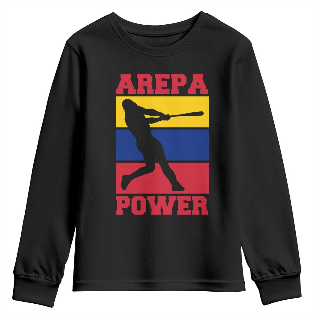 Arepa Power Venezuela Baseball Flag Youth Sweatshirt Funny Venezuelan Pride Gift for Beisbol Lovers TS02 Black Print Your Wear