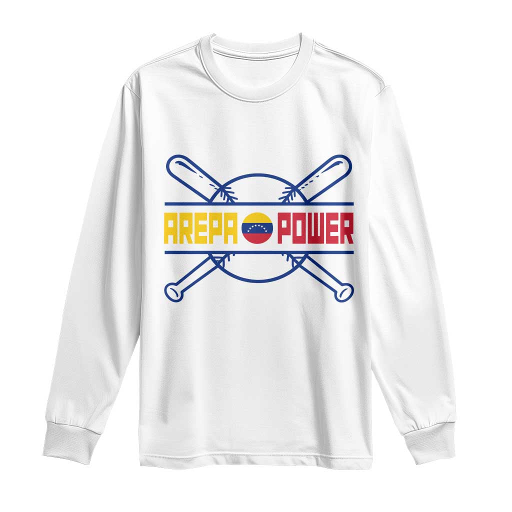 Arepa Power Baseball Crossed Bats Long Sleeve Shirt Funny Venezuelan Pride Gift for Latino Sports Fans TS02 White Print Your Wear