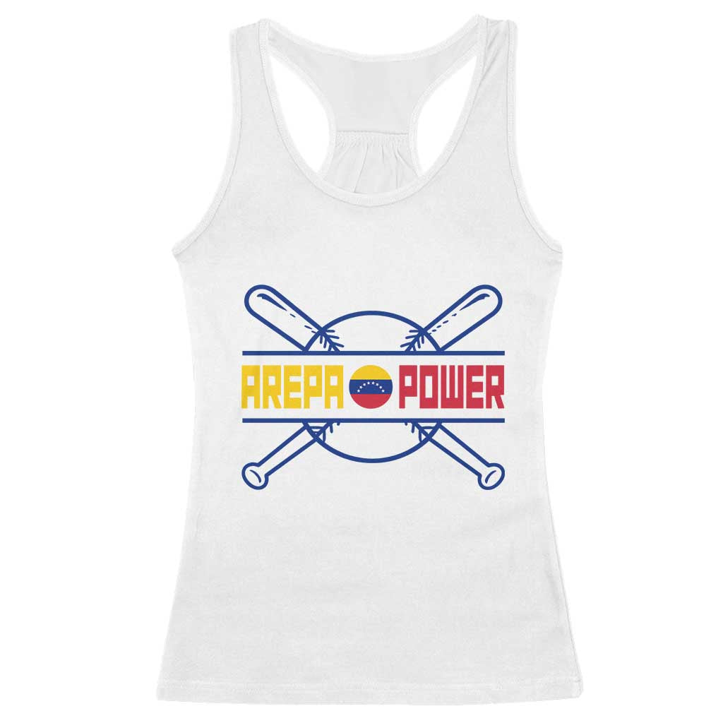 Arepa Power Baseball Crossed Bats Racerback Tank Top Funny Venezuelan Pride Gift for Latino Sports Fans TS02 White Print Your Wear