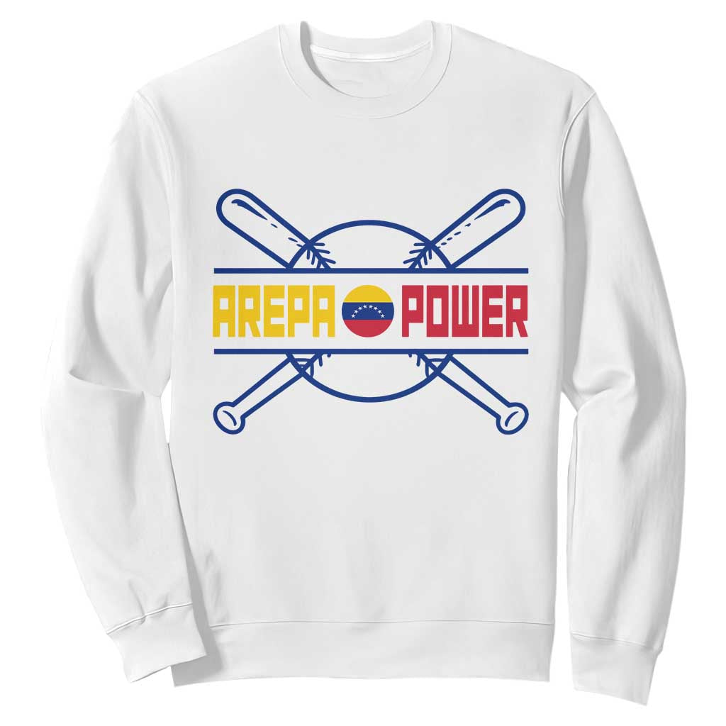 Arepa Power Baseball Crossed Bats Sweatshirt Funny Venezuelan Pride Gift for Latino Sports Fans TS02 White Print Your Wear