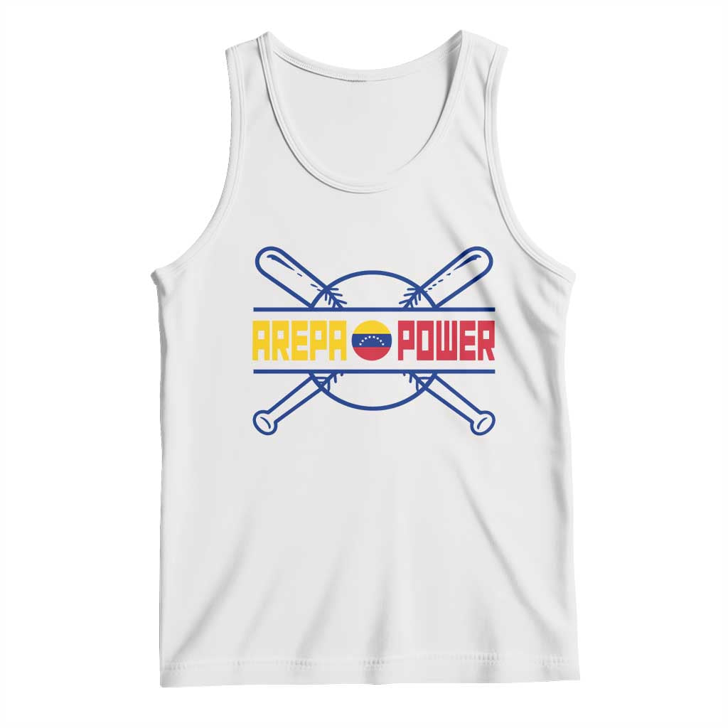 Arepa Power Baseball Crossed Bats Tank Top Funny Venezuelan Pride Gift for Latino Sports Fans TS02 White Print Your Wear