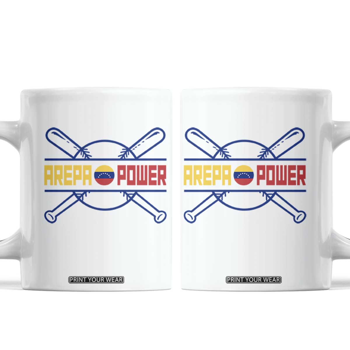 Arepa Power Baseball Crossed Bats Coffee Mug - Funny Venezuelan Pride Gift for Latino Sports Fans TS02 White Print Your Wear