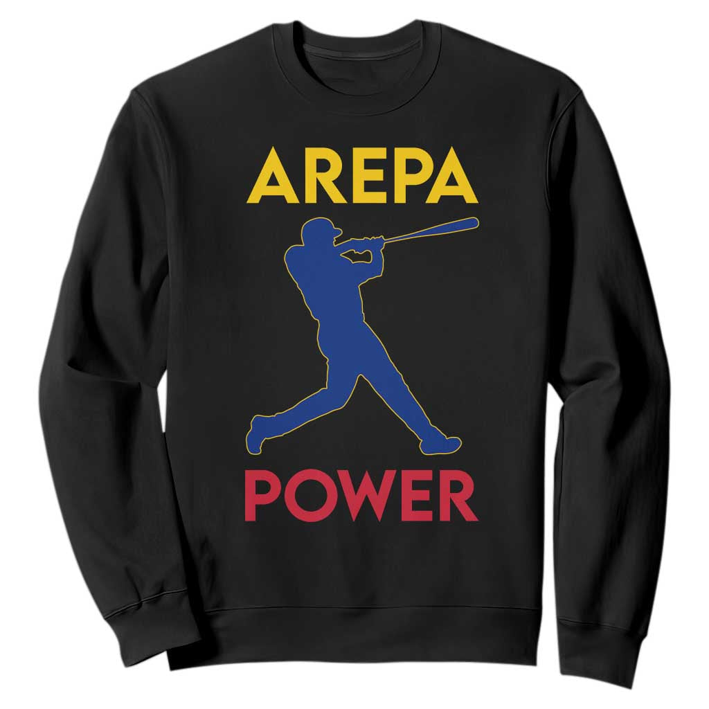 Arepa Power Baseball Batter Silhouette Sweatshirt Venezuelan Pride Beisbol for Baseball Fans TS02 Black Print Your Wear