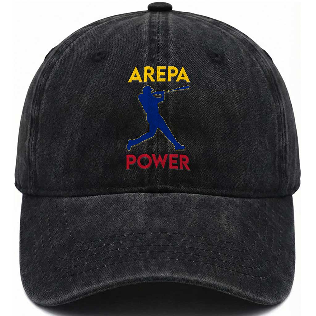 Arepa Power Baseball Batter Silhouette Washed Cotton Baseball Cap Venezuelan Pride Beisbol for Baseball Fans TS02 Print Your Wear