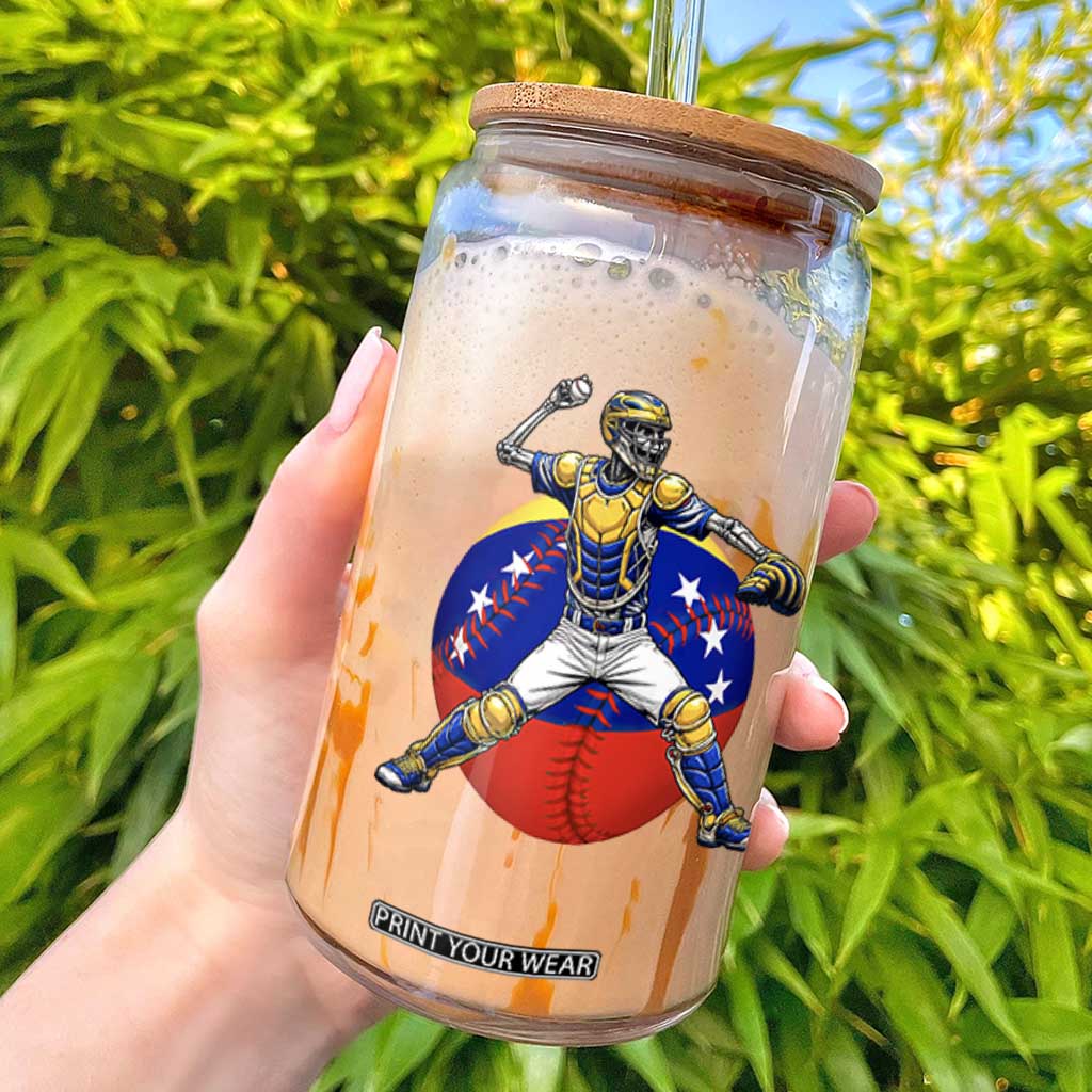 Venezuela Baseball Pitcher Skeleton Glass Can - Venezuelan Flag Venezuela Pride Sports Fans TS02 Black Print Your Wear