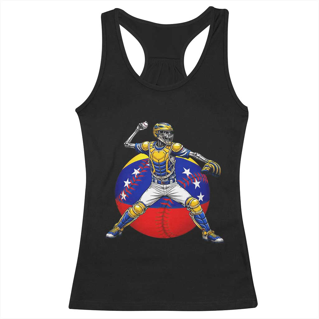 Venezuela Baseball Pitcher Skeleton Racerback Tank Top Venezuelan Flag Venezuela Pride Sports Fans TS02 Black Print Your Wear