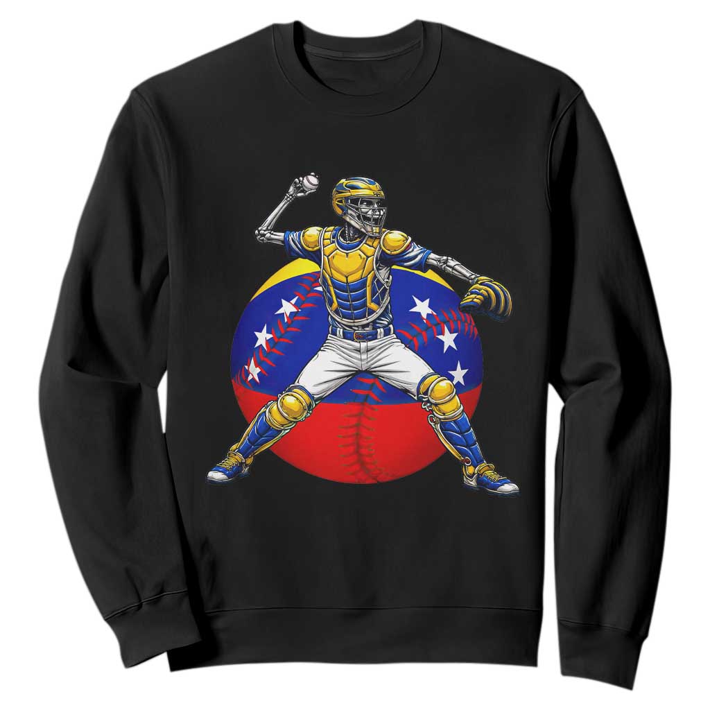 Venezuela Baseball Pitcher Skeleton Sweatshirt Venezuelan Flag Venezuela Pride Sports Fans TS02 Black Print Your Wear