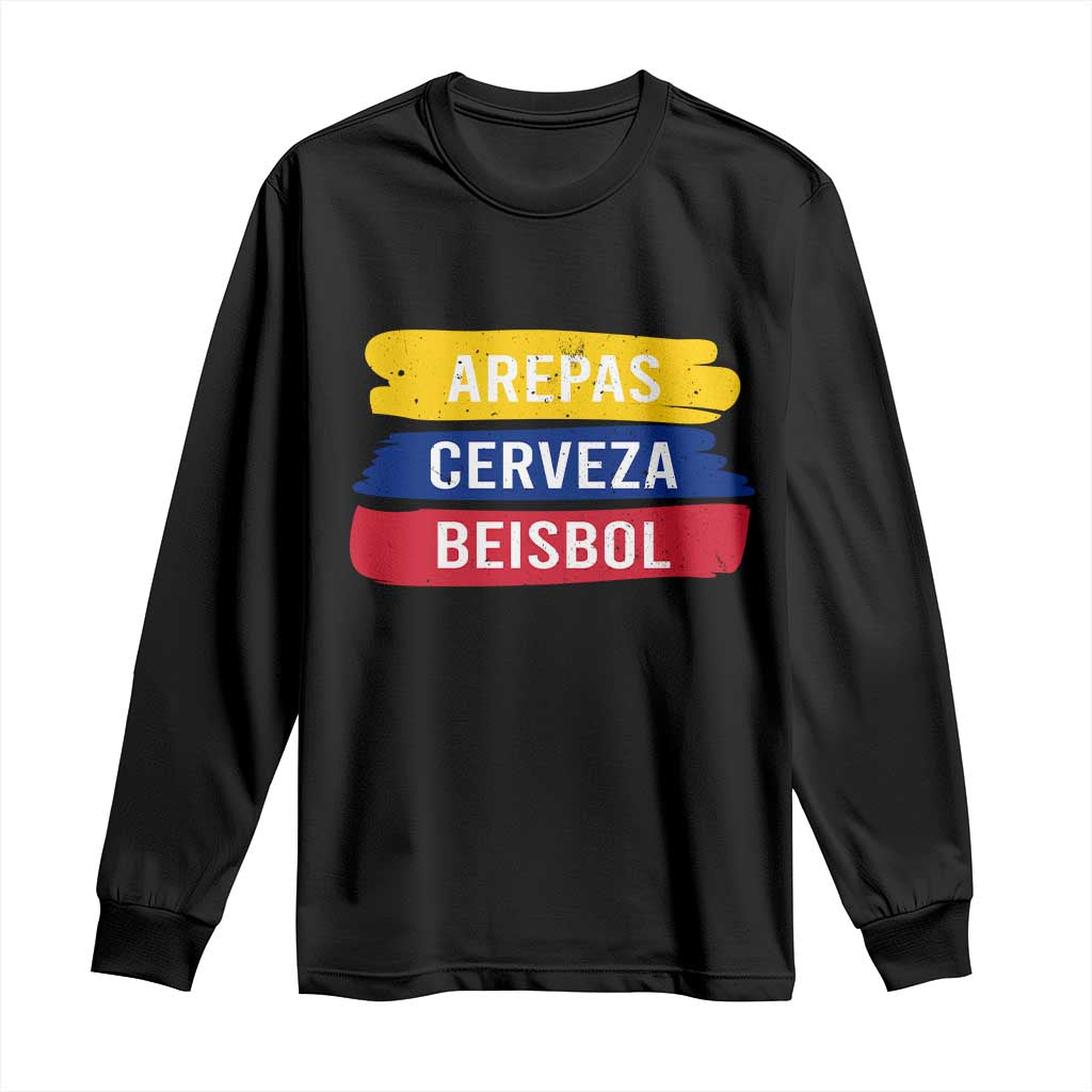 Arepas Cerveza Beisbol Venezuela Things Long Sleeve Shirt Funny Latino Food Beer and Baseball Pride TS02 Black Print Your Wear