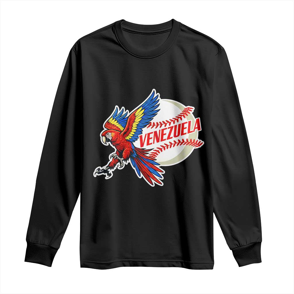 Venezuela Baseball Flying Scarlet Macaw and Ball Long Sleeve Shirt Ara Macao Guacamaya Venezuelan Pride TS02 Black Print Your Wear