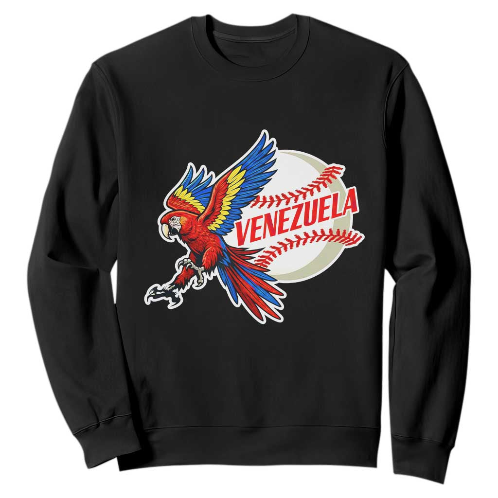 Venezuela Baseball Flying Scarlet Macaw and Ball Sweatshirt Ara Macao Guacamaya Venezuelan Pride TS02 Black Print Your Wear