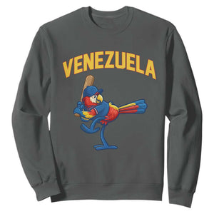 Venezuela Baseball Macaw Batter Sweatshirt Ara Macao Guacamaya Venezuelan Pride TS02 Dark Heather Print Your Wear