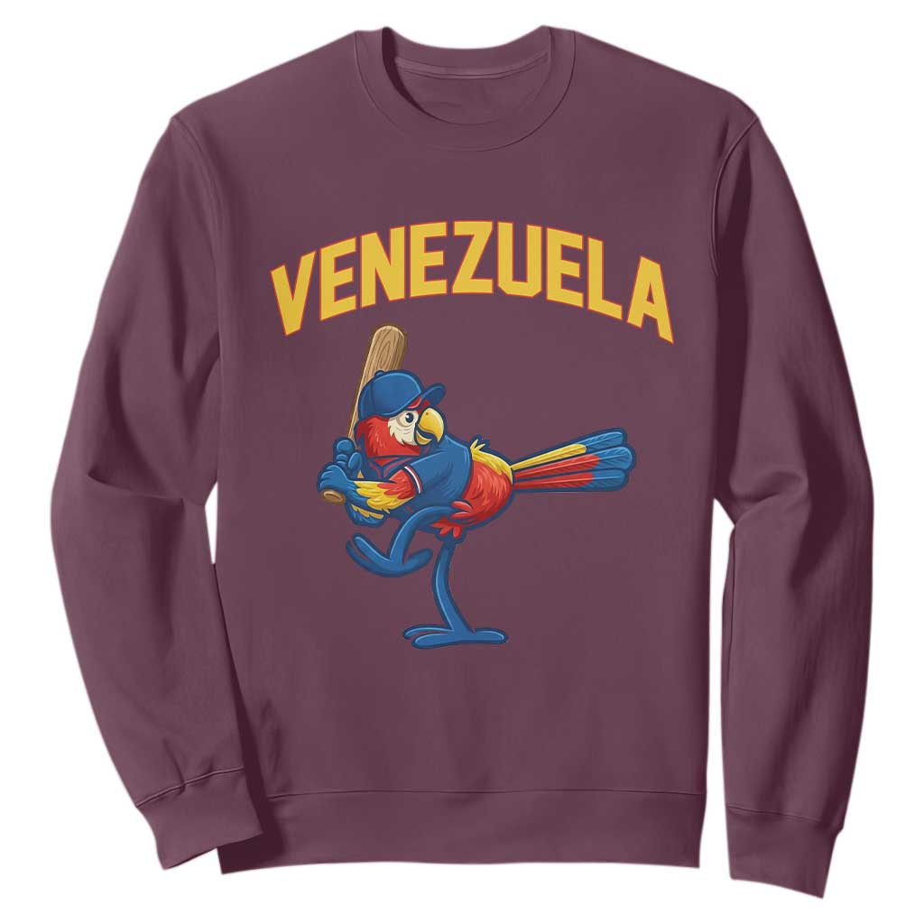 Venezuela Baseball Macaw Batter Sweatshirt Ara Macao Guacamaya Venezuelan Pride TS02 Maroon Print Your Wear