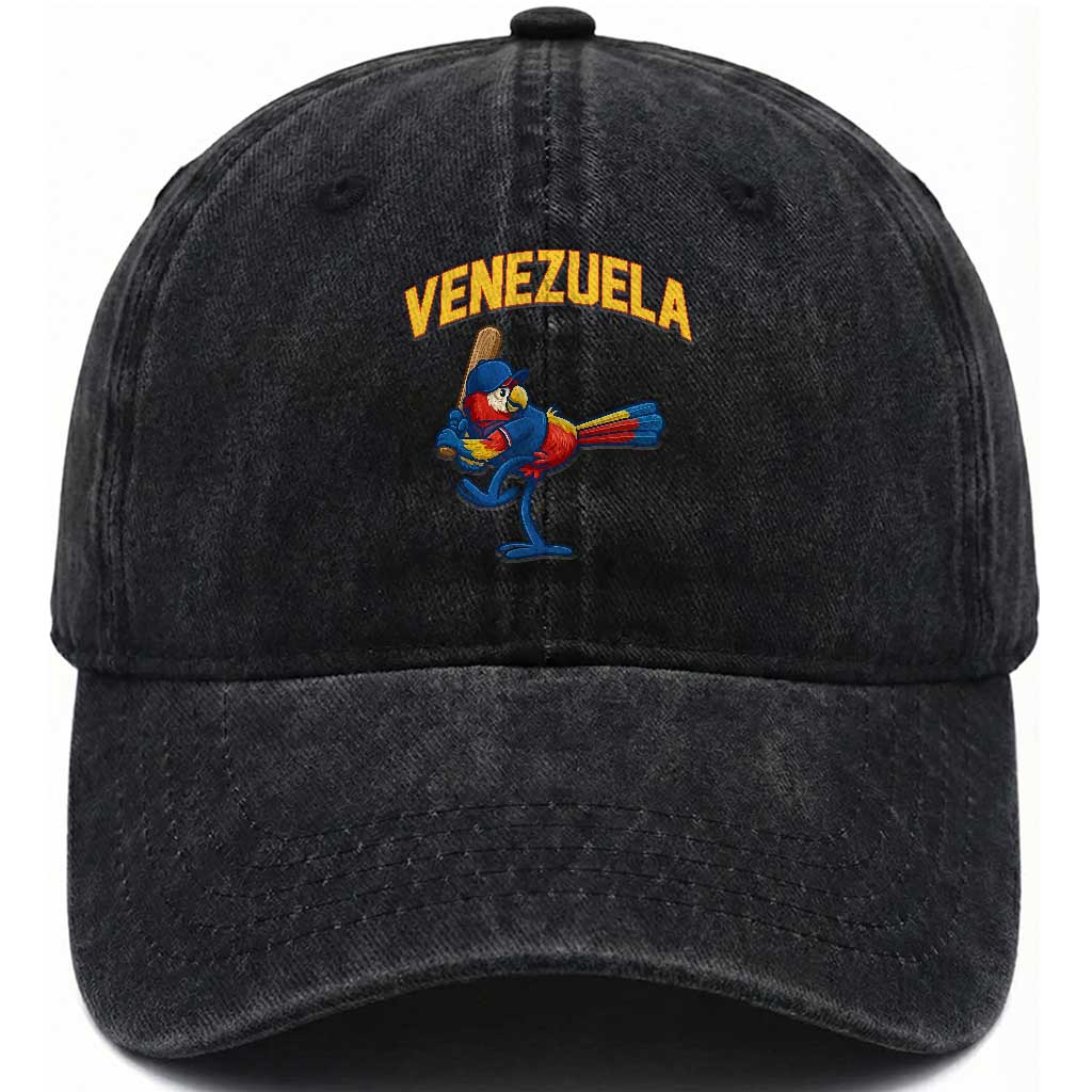 Venezuela Baseball Macaw Batter Washed Cotton Baseball Cap Ara Macao Guacamaya Venezuelan Pride TS02 Print Your Wear