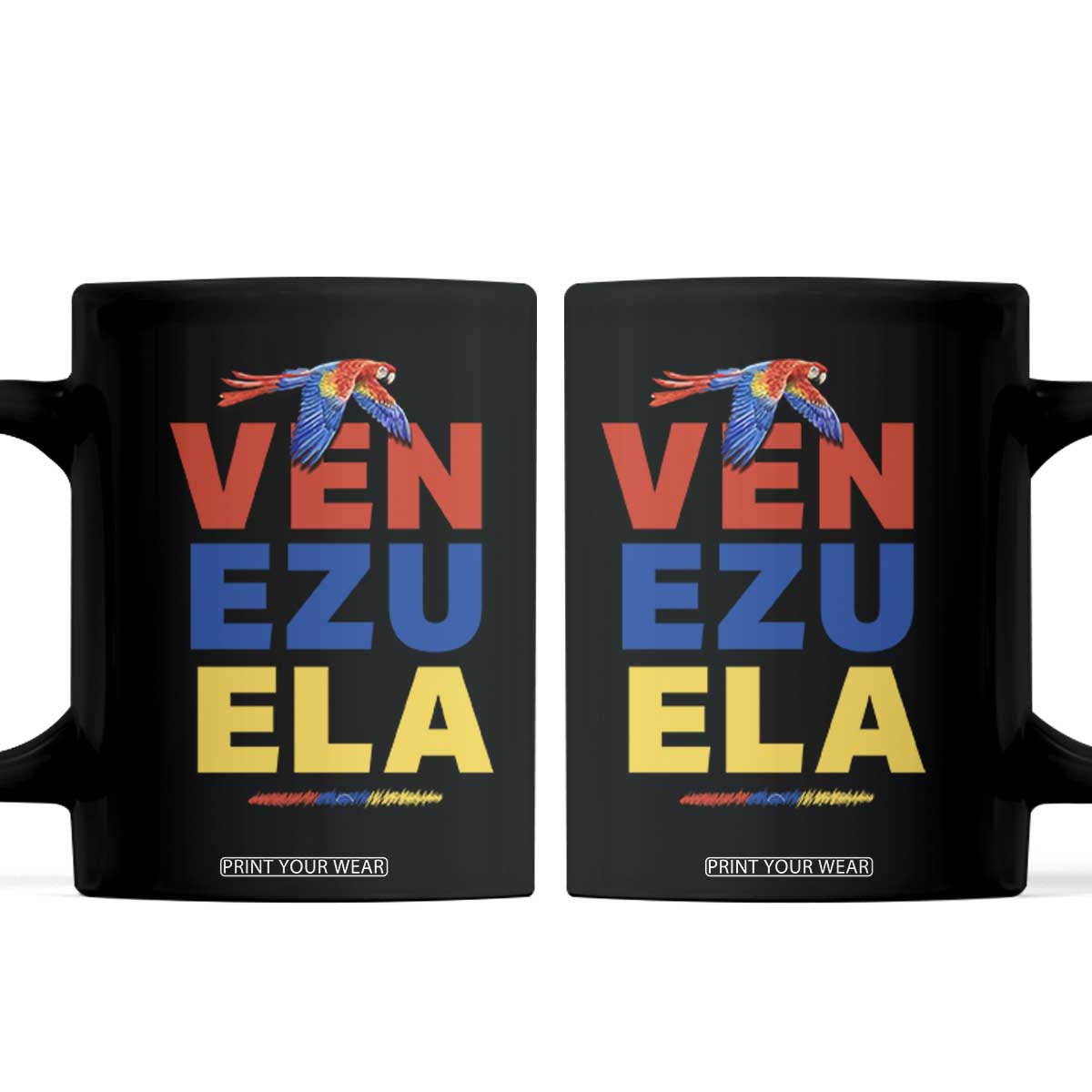 Venezuela Pride Flying Scarlet Macaw Coffee Mug Ara Macao Guacamaya Venezuelan Pride Tropical Bird TS02 Black Print Your Wear