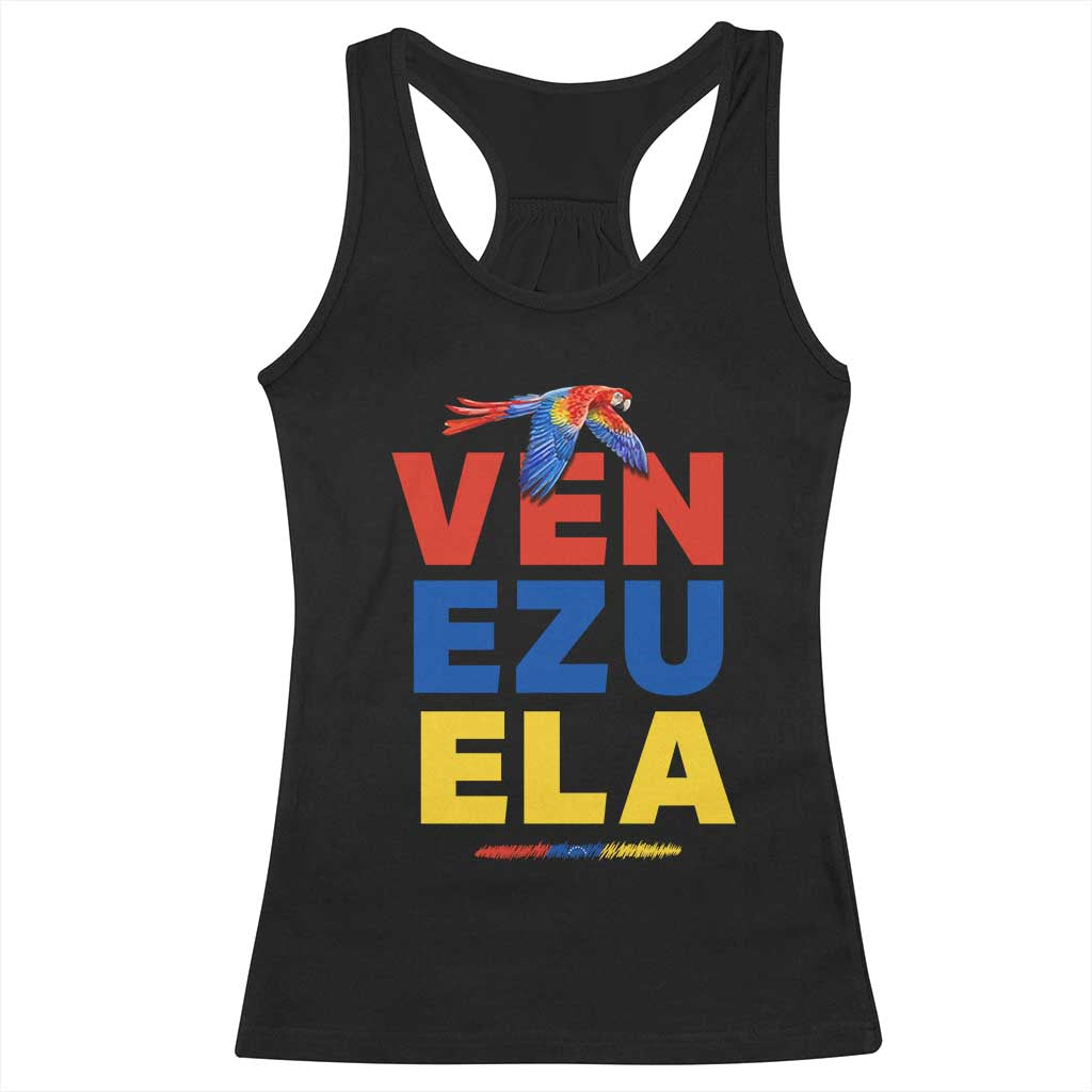 Venezuela Pride Flying Scarlet Macaw Racerback Tank Top Ara Macao Guacamaya Venezuelan Pride Tropical Bird TS02 Black Print Your Wear