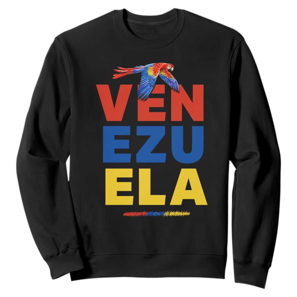 Venezuela Pride Flying Scarlet Macaw Sweatshirt Ara Macao Guacamaya Venezuelan Pride Tropical Bird TS02 Black Print Your Wear