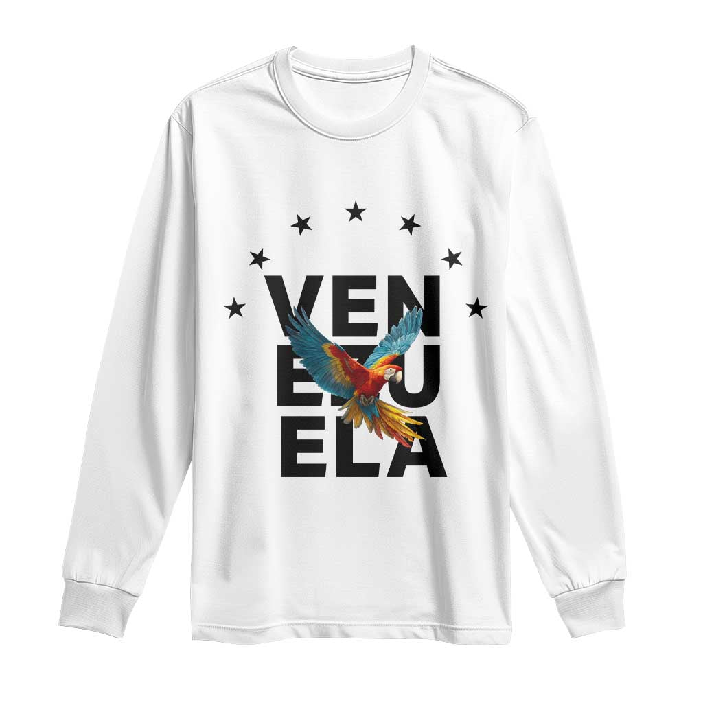 Venezuela Pride Flying Macaw Long Sleeve Shirt Ara Macao Guacamaya Venezuelan Pride Tropical Bird TS02 White Print Your Wear