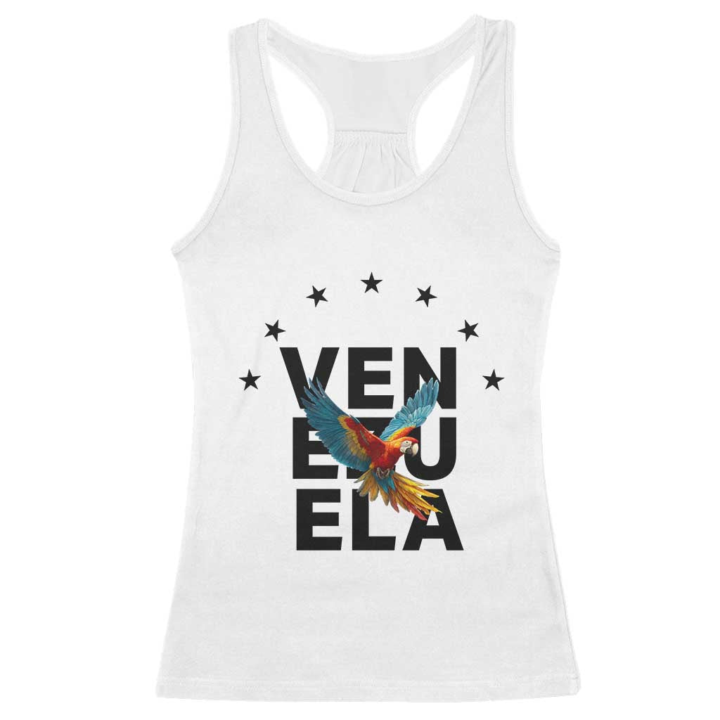 Venezuela Pride Flying Macaw Racerback Tank Top Ara Macao Guacamaya Venezuelan Pride Tropical Bird TS02 White Print Your Wear