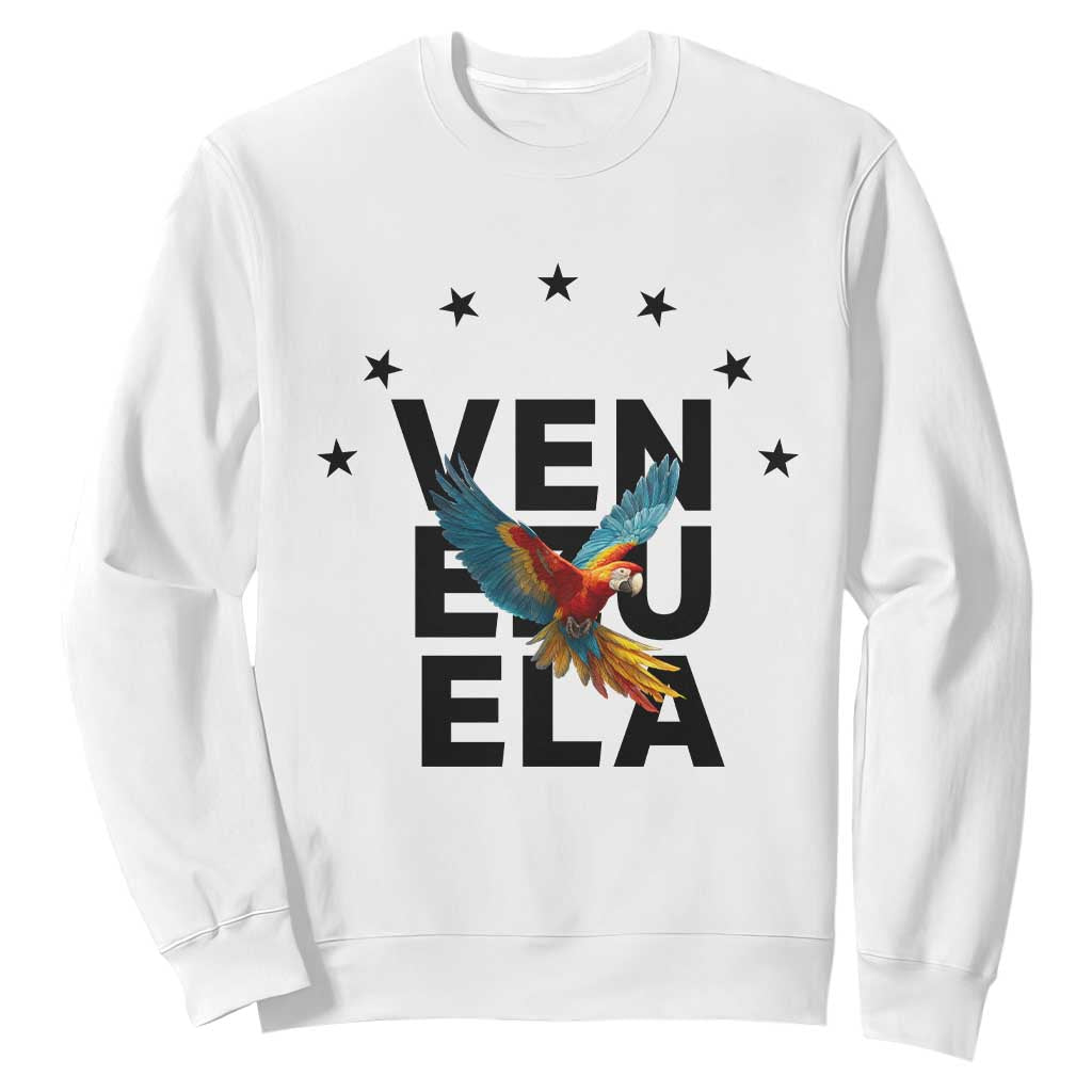 Venezuela Pride Flying Macaw Sweatshirt Ara Macao Guacamaya Venezuelan Pride Tropical Bird TS02 White Print Your Wear