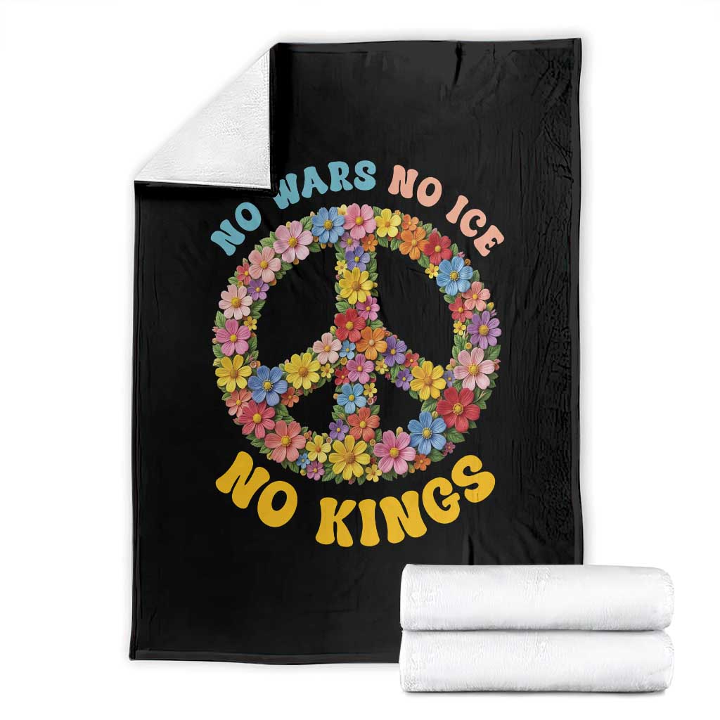 No Wars No Ice No Kings Retro Flower Throw Blanket Hippie Floral Peace Sign Social Justice Anti War Protest TS02 Black Print Your Wear