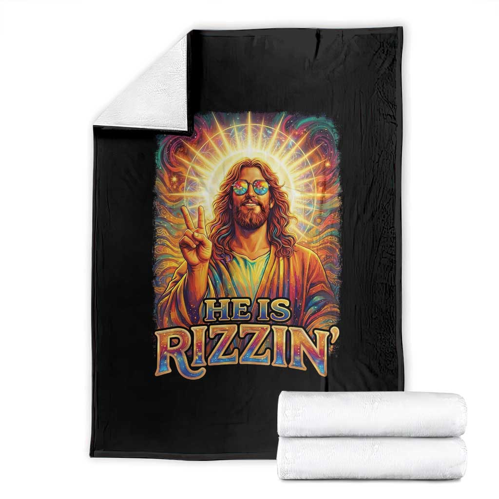 Funny Christian Easter He Is Rizzin Throw Blanket Trendy Jesus Humor with Sunglasses Faith Based Meme Gift TS02 Black Print Your Wear