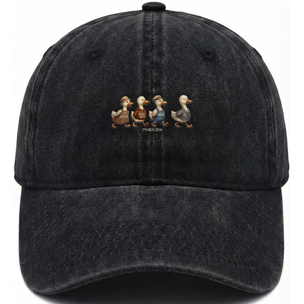 Funny Christian Psalm 23:6 Duck Pun Washed Cotton Baseball Cap Surely Goodness and Mercy Cute Bible Humor Gift TS02 Print Your Wear