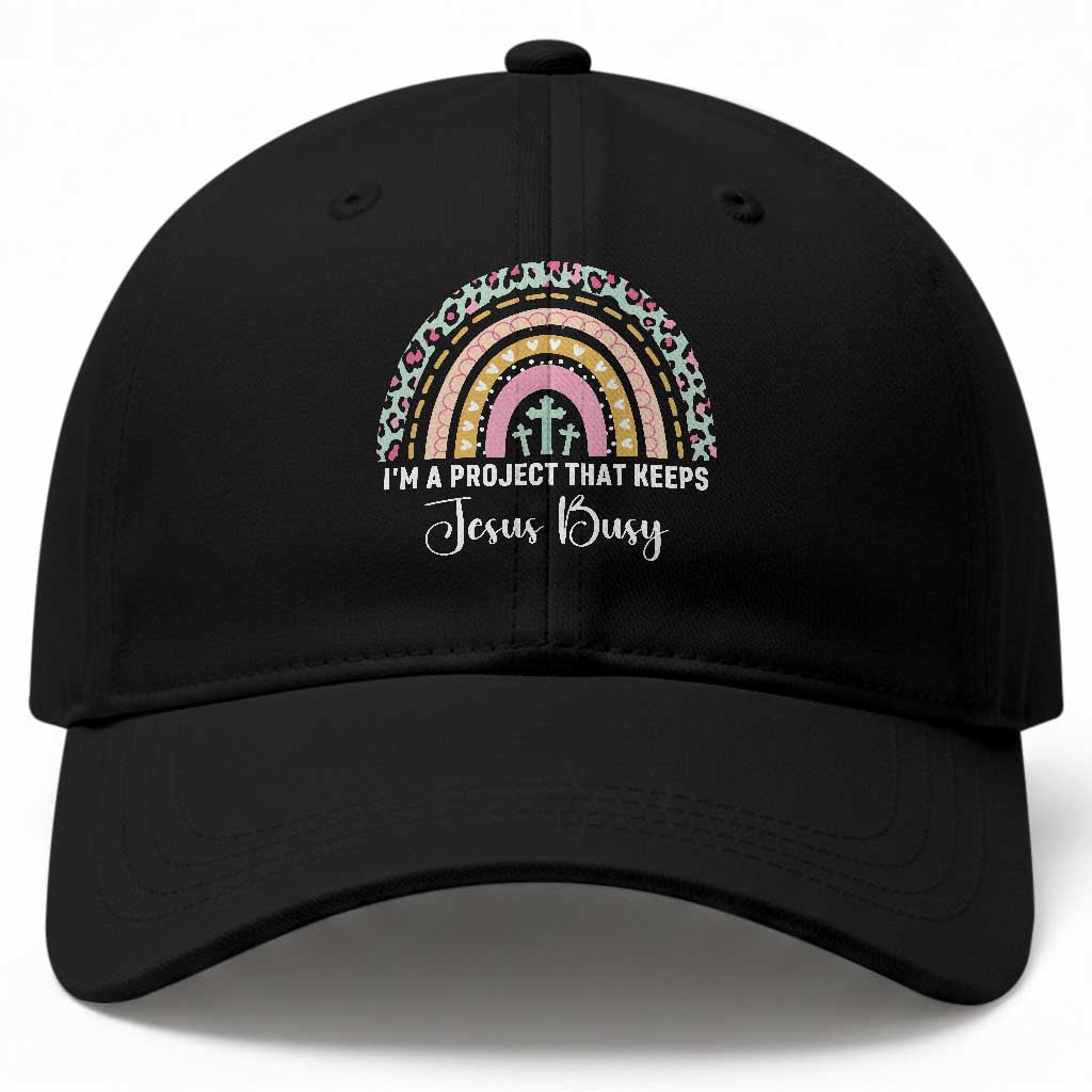 I am a Project That Keeps Jesus Busy Rainbow Cross Baseball Cap Cute Christian Faith Humor TS02 Print Your Wear