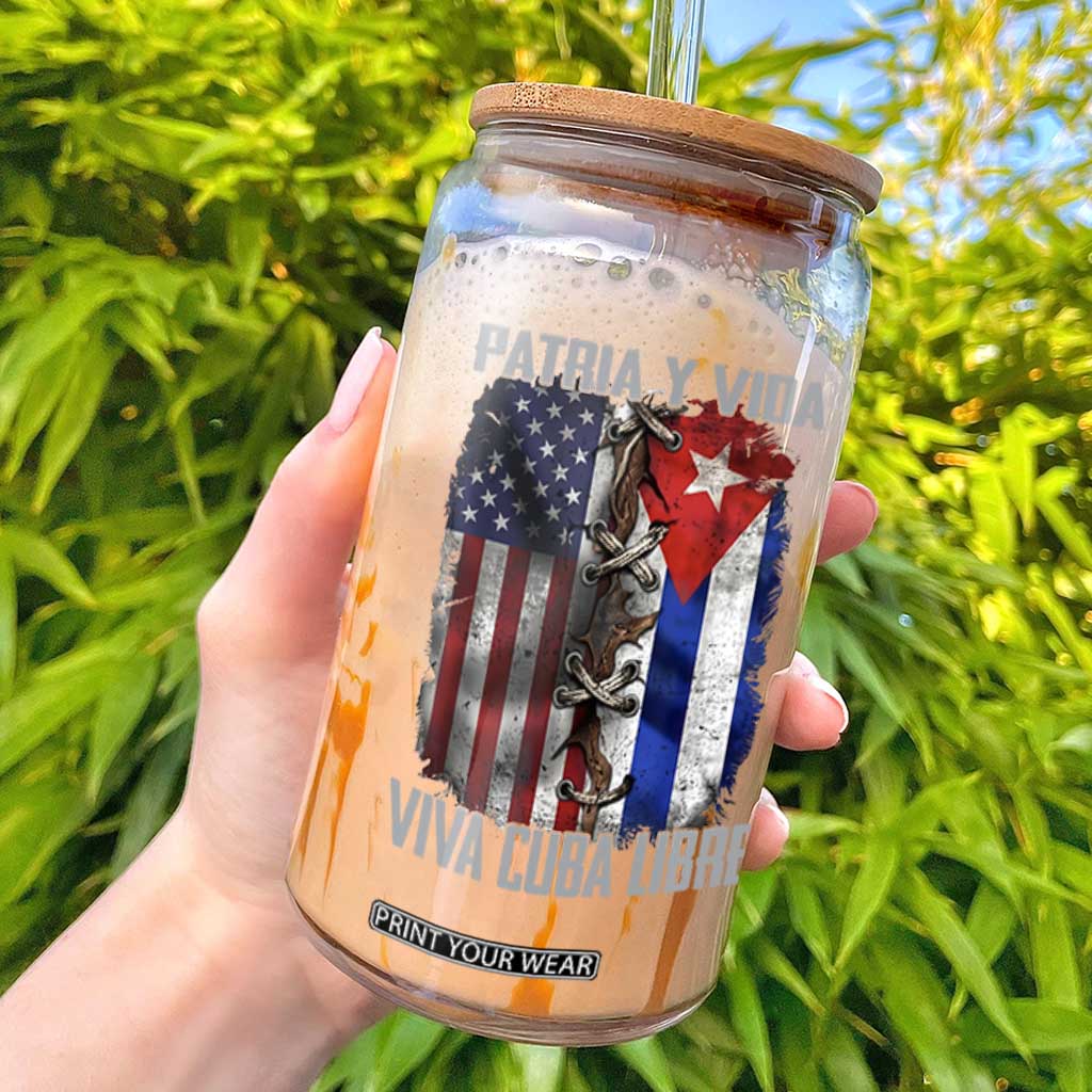 Patria y Vida Cuba Libre Freedom Glass Can Cuban Pride Independence USA Cuba Flag TS02 Black Print Your Wear