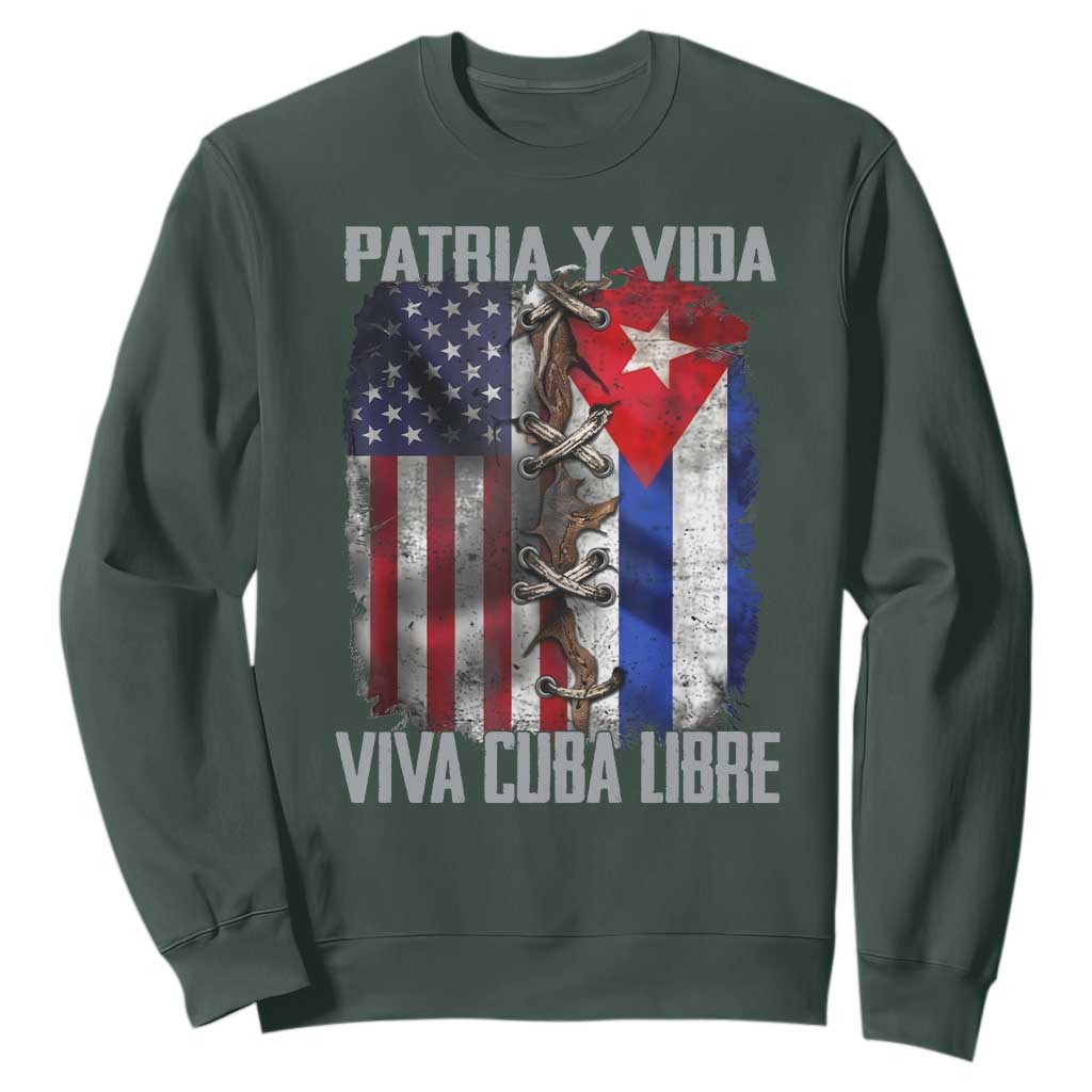 Patria y Vida Cuba Libre Freedom Sweatshirt Cuban Pride Independence USA Cuba Flag TS02 Dark Forest Green Print Your Wear