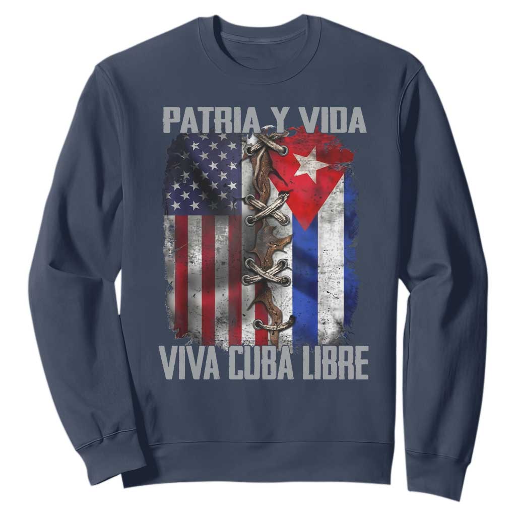Patria y Vida Cuba Libre Freedom Sweatshirt Cuban Pride Independence USA Cuba Flag TS02 Navy Print Your Wear