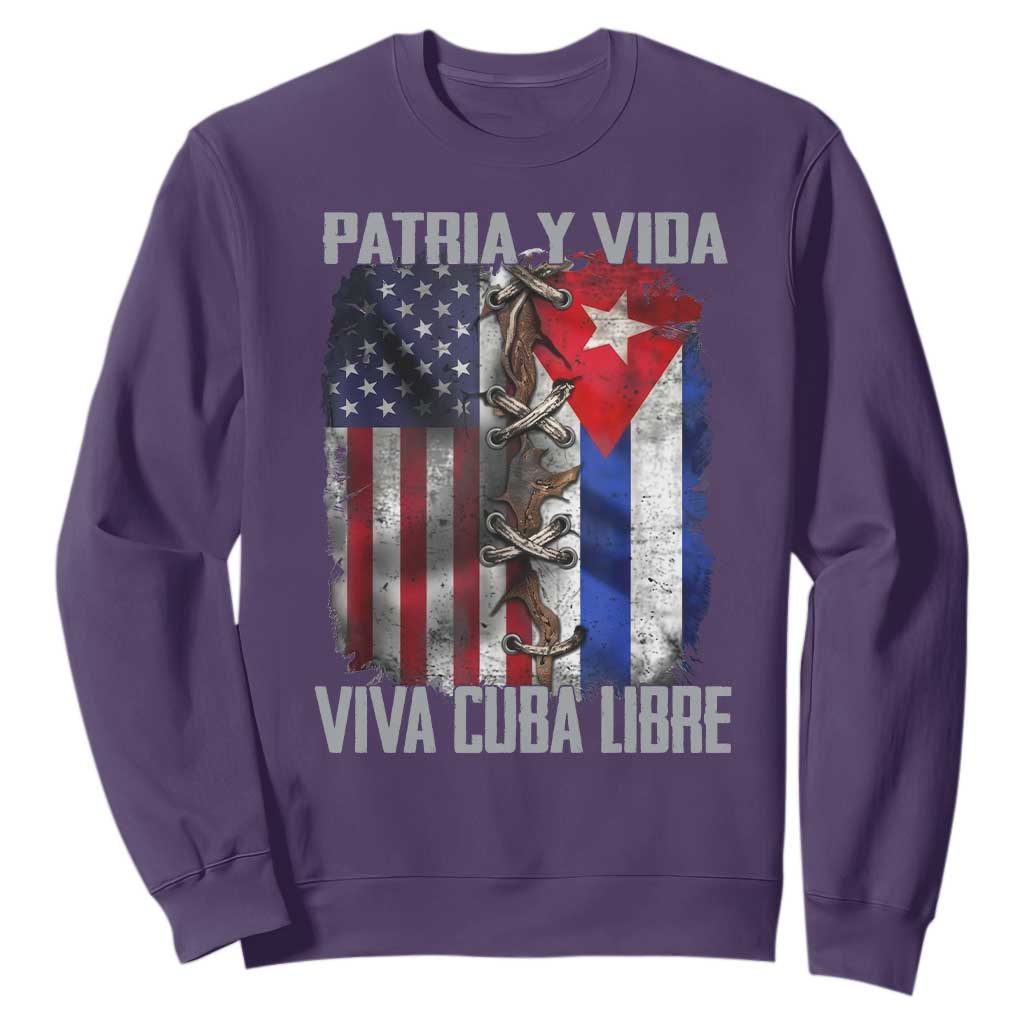 Patria y Vida Cuba Libre Freedom Sweatshirt Cuban Pride Independence USA Cuba Flag TS02 Purple Print Your Wear