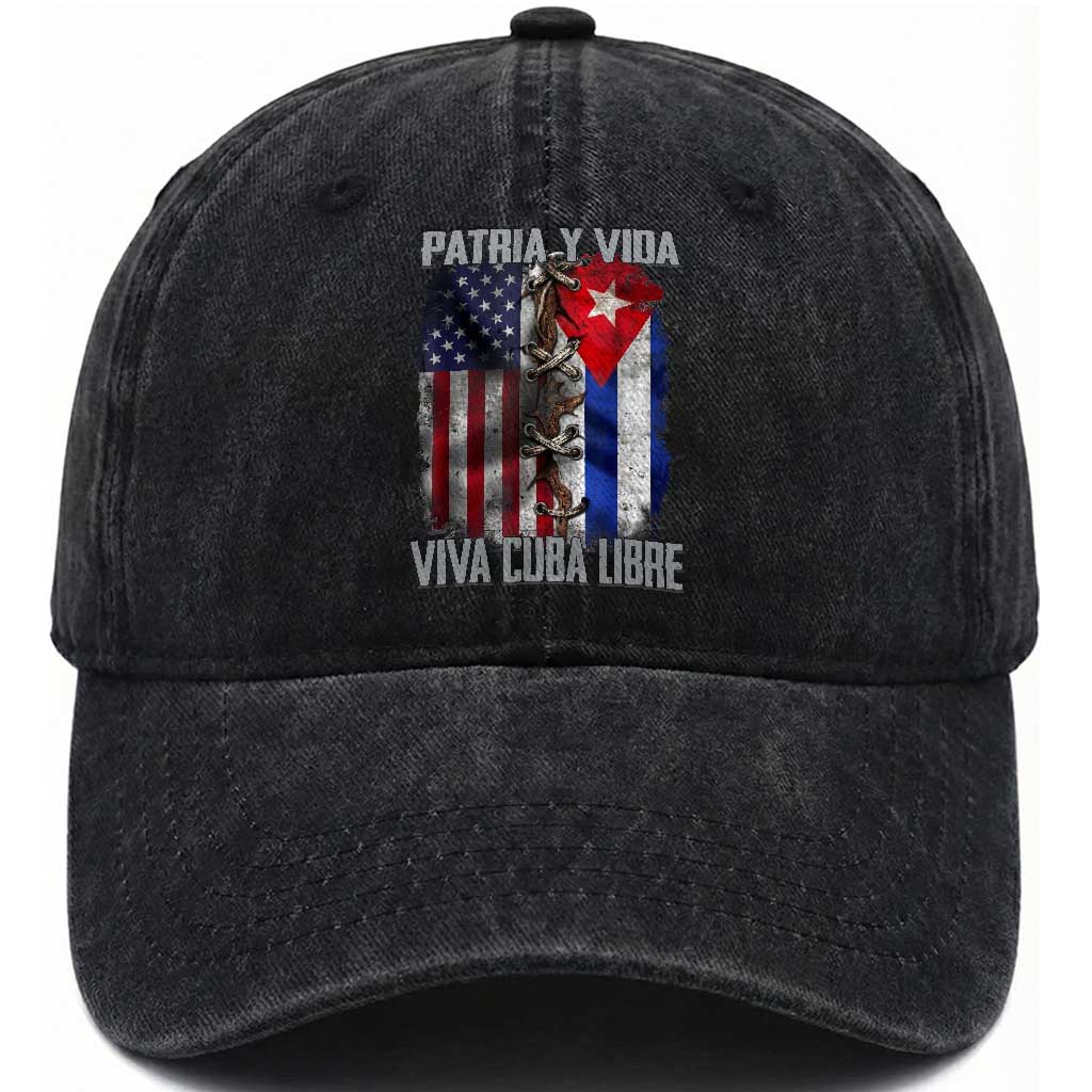 Patria y Vida Cuba Libre Freedom Washed Cotton Baseball Cap Cuban Pride Independence USA Cuba Flag TS02 Print Your Wear