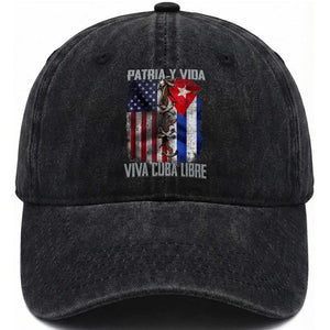 Patria y Vida Cuba Libre Freedom Washed Cotton Baseball Cap Cuban Pride Independence USA Cuba Flag TS02 Print Your Wear