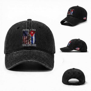 Patria y Vida Cuba Libre Freedom Washed Cotton Baseball Cap Cuban Pride Independence USA Cuba Flag TS02 Washed Cap Universal Fit Black Print Your Wear