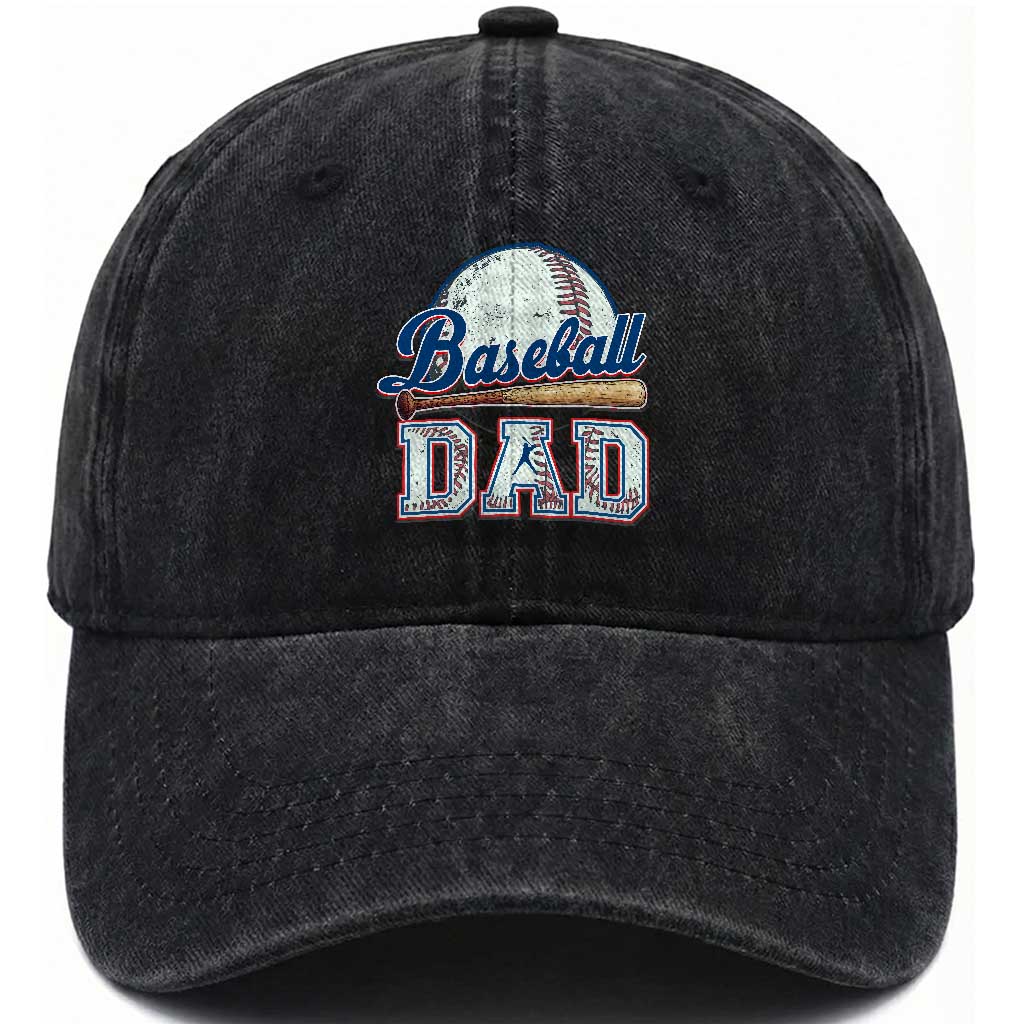Baseball Dad Washed Cotton Baseball Cap Baseball Sport Lovers For Father's Day TS02 Washed Cap Universal Fit Black Print Your Wear