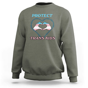 Protect Trans Kids Sweatshirt LGBT Support LGBT Pride Flag Heart Sign TS02 Military Green Printyourwear