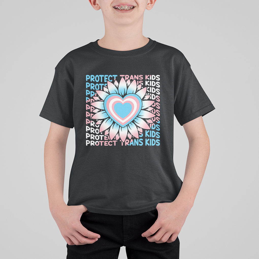 Protect Trans Kids T Shirt For Kid Transgender Support LGBT Pride Flag Sunflower TS02 Black Printyourwear