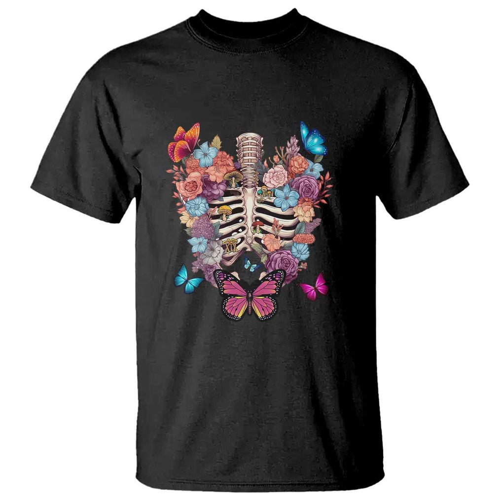 Cottagecore T Shirt Vintage Goblincore Dark Academia Skeleton with Flowers Cottagecore Style Nature Inspired Botanical TS02 Black Print Your Wear