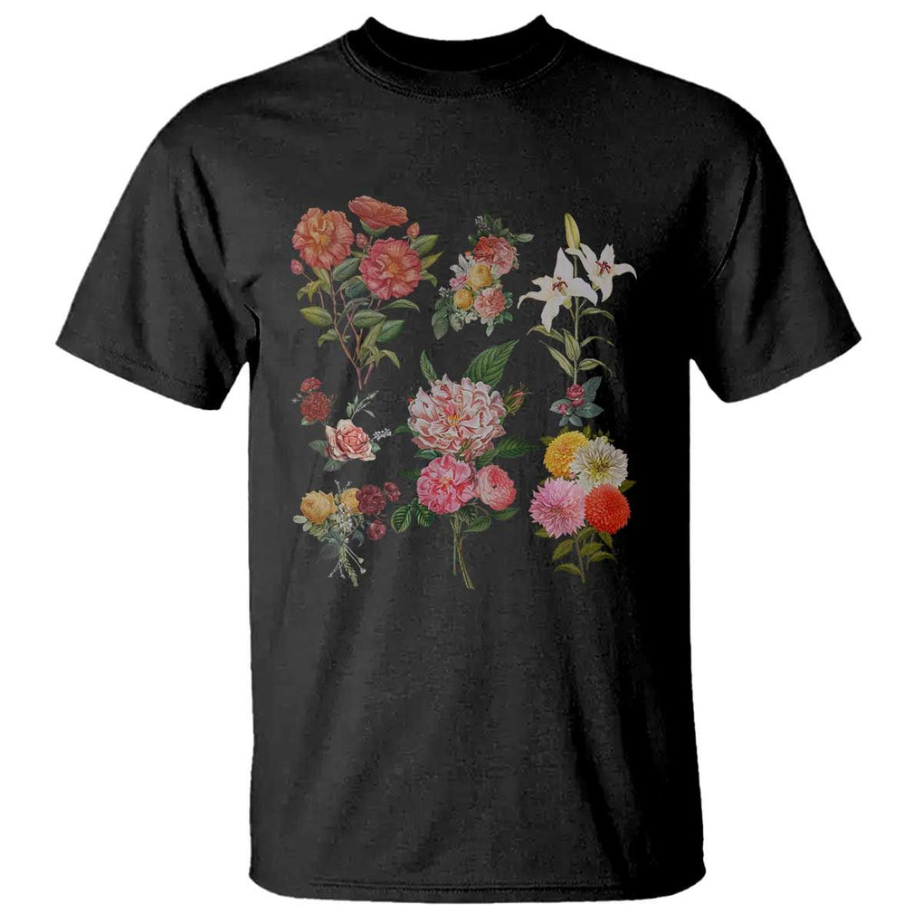 Cottagecore T Shirt Aesthetic Cottagecore Vintage Flowers Botanical Floral TS02 Black Print Your Wear