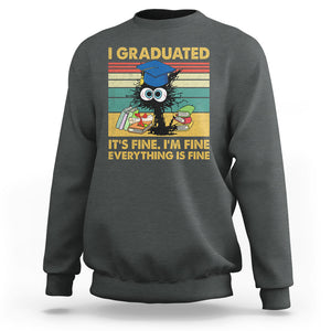 Last Day Of School Sweatshirt Black Cat It's Fine I'm Fine Everything TS02 Dark Heather Printyourwear