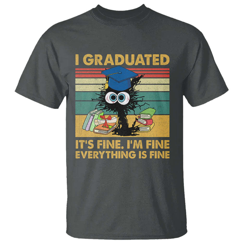 Last Day Of School T Shirt Black Cat It's Fine I'm Fine Everything TS02 Dark Heather Printyourwear