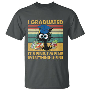 Last Day Of School T Shirt Black Cat It's Fine I'm Fine Everything TS02 Dark Heather Printyourwear