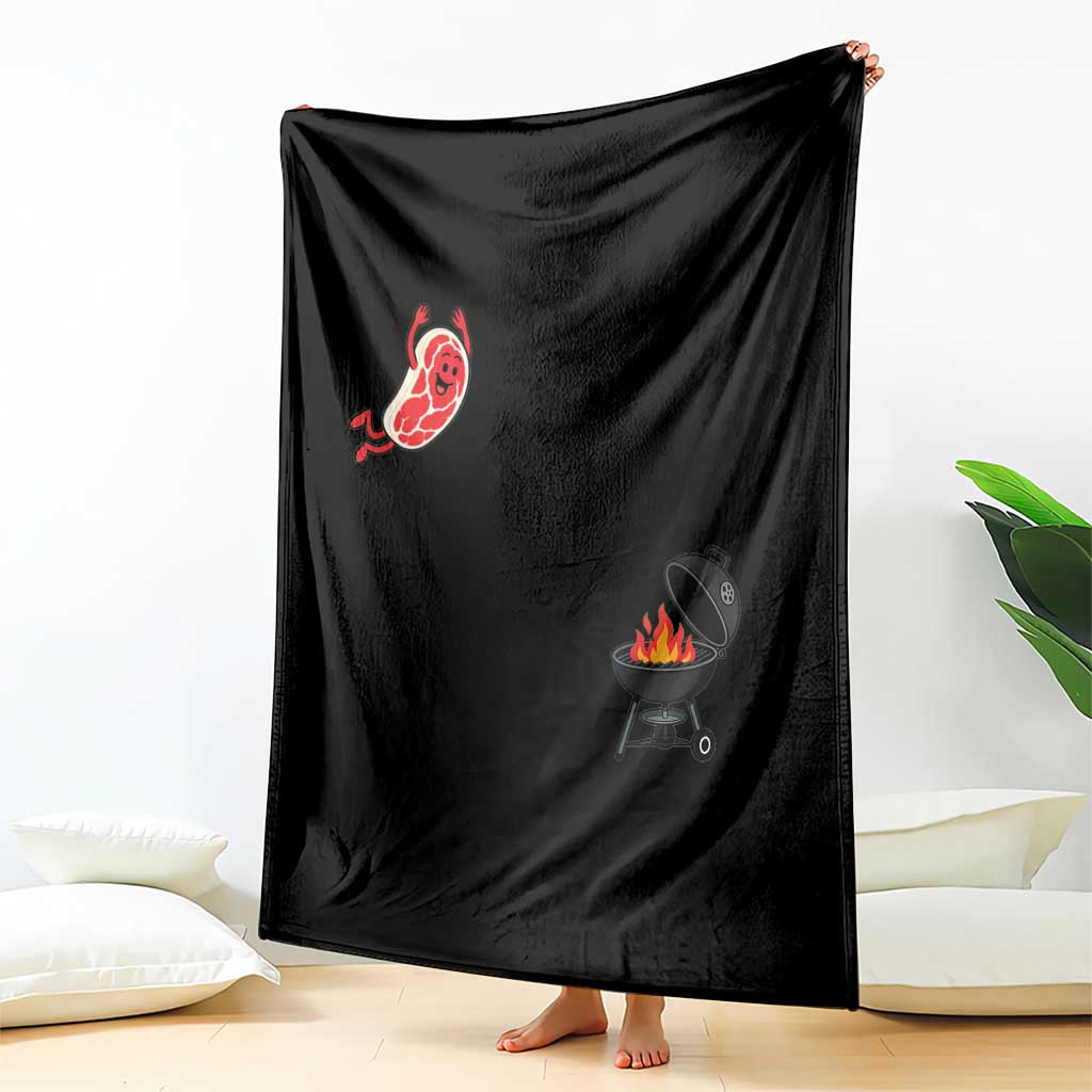 Humorous Diving Steak Charcoal Grill Graphic Throw Blanket BBQ Grilling Pitmaster Cookout Funny Barbecue Master TS02 Print Your Wear